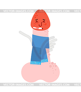 Penis Sick With Scarf and thermometer . ill dick - vector clip art