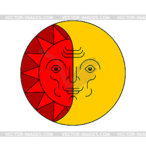 Sun and moon face folk symbol  - vector clipart