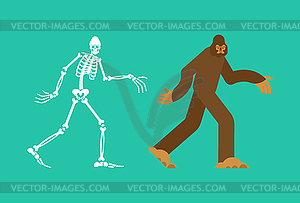 Bigfoot skeleton islated. sasquatch skull and bones - vector clipart