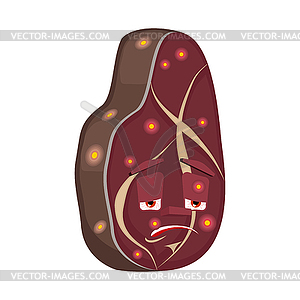 Steak Sick Infection . Virus ill meat. Cartoon - vector clipart