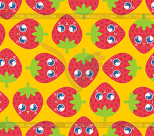Cute kawaii strawberry pattern seamless. funny berr - stock vector clipart