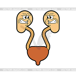 Angry Kidney. Evil Internal organ . Terrible Anatom - vector clipart