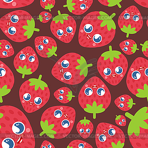 Cute kawaii strawberry pattern seamless. funny berr - vector image