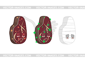 Steak Cartoon Style set. Meat Sick and sad. - vector clipart