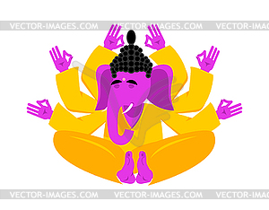 Ganesha hindu yoga elephant. indian god animal - vector image