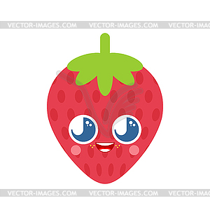 Cute kawaii strawberry . funny berry cartoon - vector image