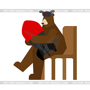 Russian bear and bomb. Beast and rocket. National - vector clip art