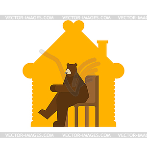 Russian bear in Wooden hut. Russia traditional home - vector clipart