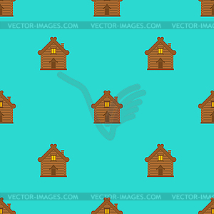 Russian hut pattern seamless. Wooden house in Russi - vector clipart