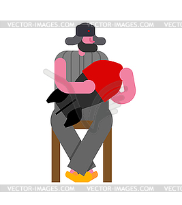 Russian bomb. Man and rocket. National Folk hut. - vector image