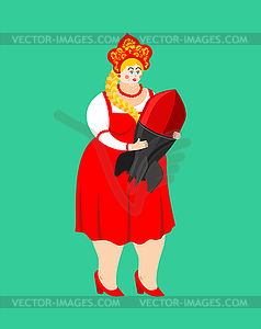 Russia and bomb. Russian traditional woman hold - vector clipart