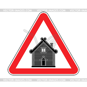 Attention Russian hut. Caution Russia culture. Red - vector clip art