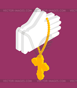 Hands in prayer and cross . Prayer Religion textu - stock vector clipart