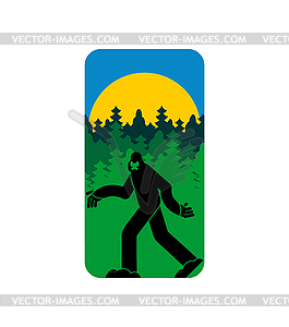 Bigfoot and mountains symbol. Yeti and forest sign - vector image