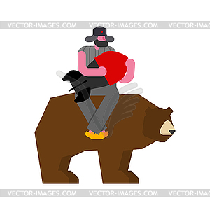 Russian bomb. Man and rocket. National Folk hut. - vector image