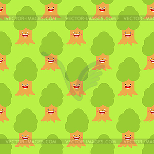 Cute kawaii forest pattern seamless. funny tree - vector image