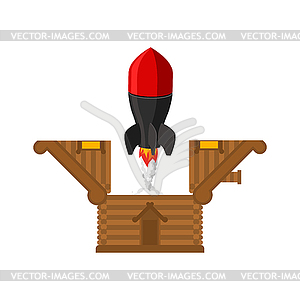 Russian bomb in hut. Secret rocket launcher in - vector image