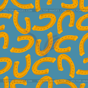 Golden horseshoe pattern seamless. Good luck symbol - vector image