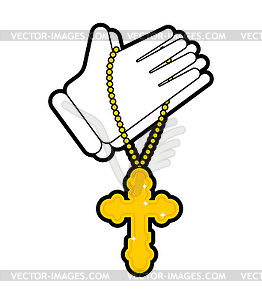 Hands in prayer and cross . Prayer Religion textu - vector image