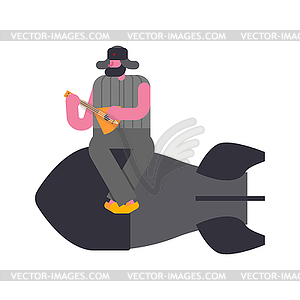 Russian bomb. Man and rocket. National Folk hut. - vector clipart