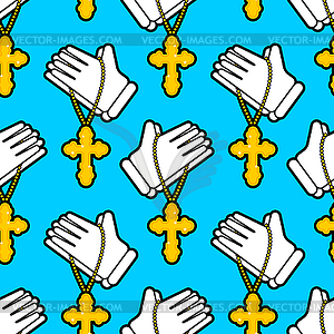 Hands in prayer pattern seamless. Religion - vector image