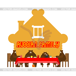 Russian bear family in home. Bear traditional home - vector clip art