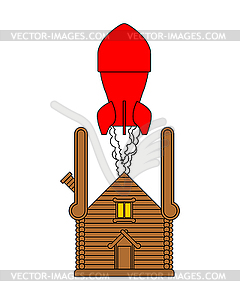 Russian bomb in hut. Secret rocket launcher in - vector clipart