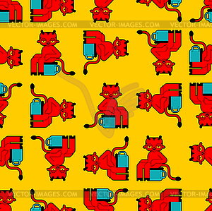 Baby demon pattern seamless. Little red devil - vector image