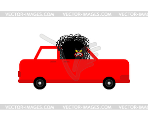 Angry driver Hater. Hatred Black monster in car. - vector image