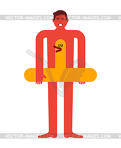 Guy man and swim ring duck. Man and and an - royalty-free vector clipart