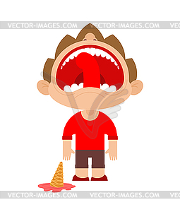 Boy dropped ice cream. Cry Baby. Crying kid with - vector clip art