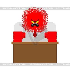 Red angry boss punches table. Office life - vector clipart / vector image
