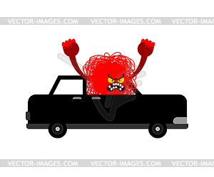 Hatred Black monster in car. Angry driver Hater. - vector image