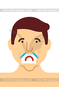 Sad mouth Sticker on face. sorrowful guy face. - vector clipart