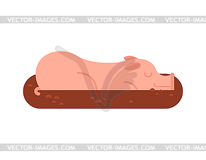 Pig in mud . Pig in dirty puddle - royalty-free vector image