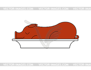 Жареная свинья в тарелке. жареная свинья - векторный клипарт / векторное изображение