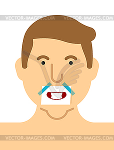 Happy mouth Sticker on face. Smiling guy face. - vector image