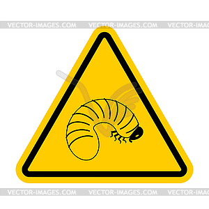 Attention Beetle larva. Caution Maggot. Red triangl - vector clipart