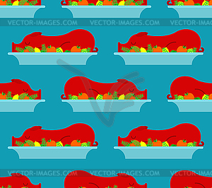 Roasted pig in plate pattern seamless. grilled pig - vector EPS clipart