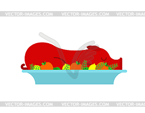 Roasted pig in plate. grilled pig - royalty-free vector image