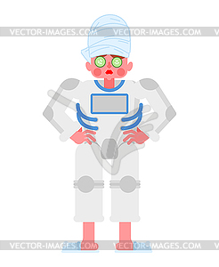 Woman astronaut with towel on her head. Spacewoman - vector clip art