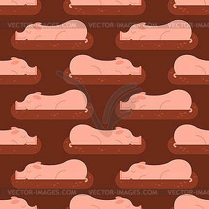 Pig in mud pattern seamless. Pig in dirty puddle - vector image