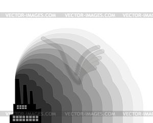 Фабрика и загрязнение воздуха. Серый дым вокруг растения - изображение в векторе / векторный клипарт
