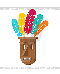 Mask totem . tribal idol god. Wooden mask with - color vector clipart