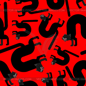 Black angry cat pattern seamless. Attacker pet - vector image