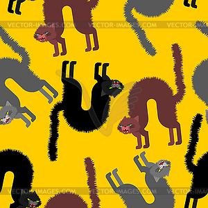 Angry cat pattern seamless. Attacker pet background - vector image