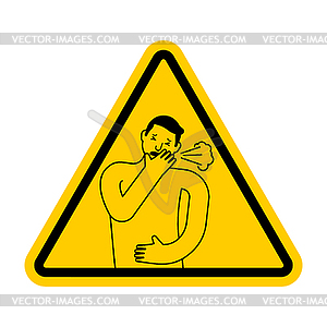 Attention Cough. Caution coughing. Red triangle roa - vector image