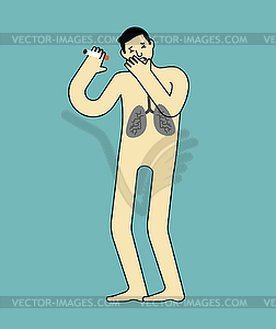 Lungs smoker human anatomy. Respiratory disease. - vector clipart