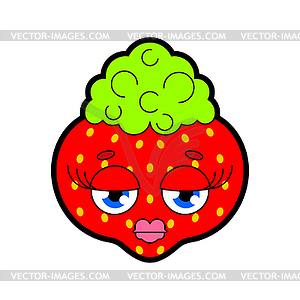 Strawberrie with lips . Glamorous berry illustrat - color vector clipart