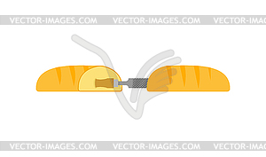 Батон с рашпилем внутри. хлеб и столярные изделия - векторная графика